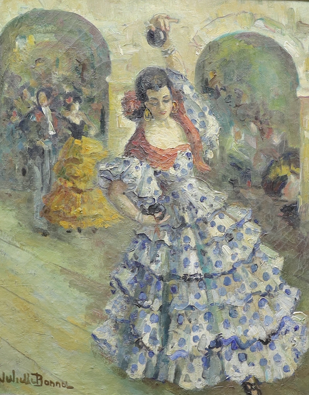 Juliette Bonnet (20th. C), oil on canvas, Flamenco dancers, signed, 63 x 52cm